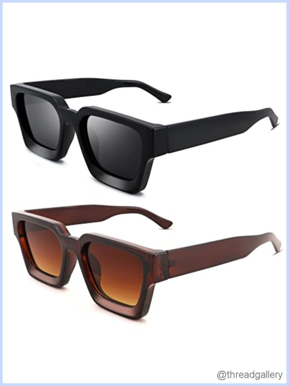 Thick Rectangle Square Sunglasses UV400 Protection Unisex Full Frame 90s Retro